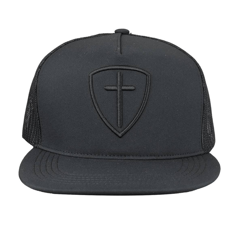 Mens Cap Black Cross And Shield